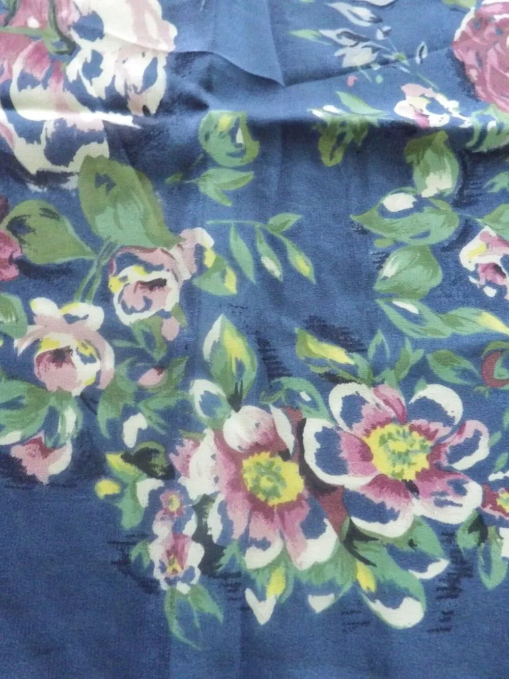 Vintage Laura Ashley Silk Scarf/ Navy Floral/ Signed